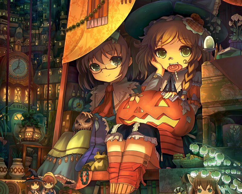 Two Girls with Pumpkin — Orange