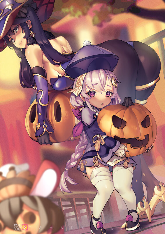 Two Girls with Pumpkins — Purple