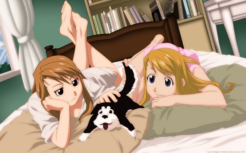 Two Girls with Puppy