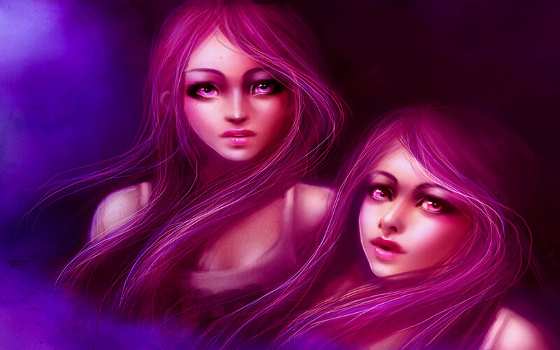two girls with purple hair