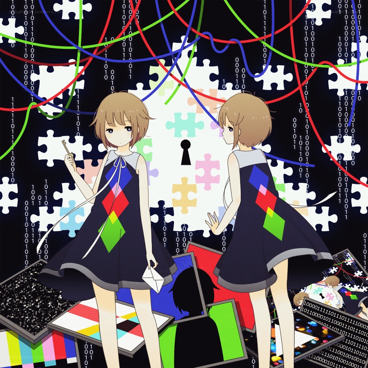 two girls with puzzle key