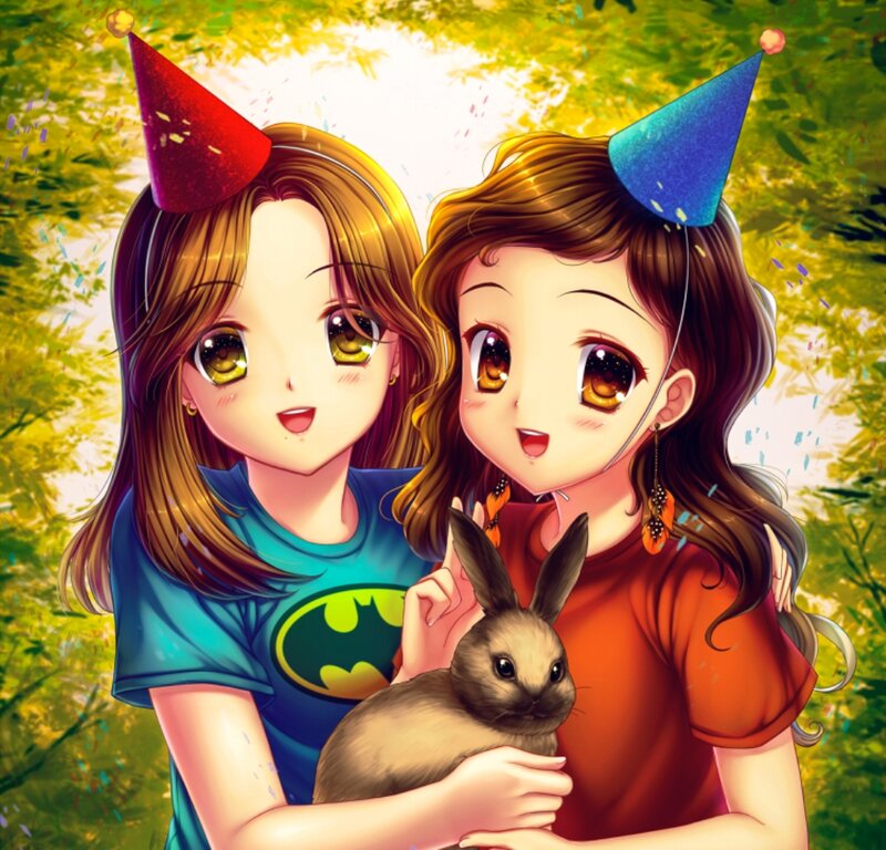 Two Girls with Rabbit