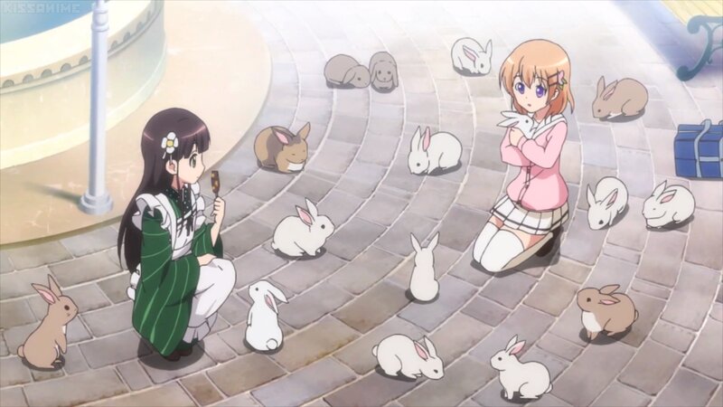 Two Girls with Rabbits — White, Calm