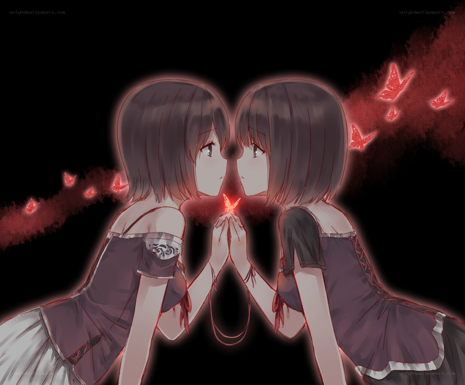 two girls with red butterflies