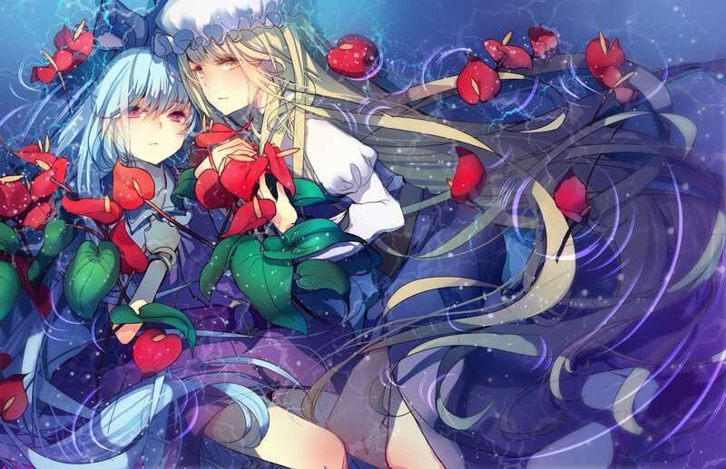 Two Girls with Red Flowers — Blue