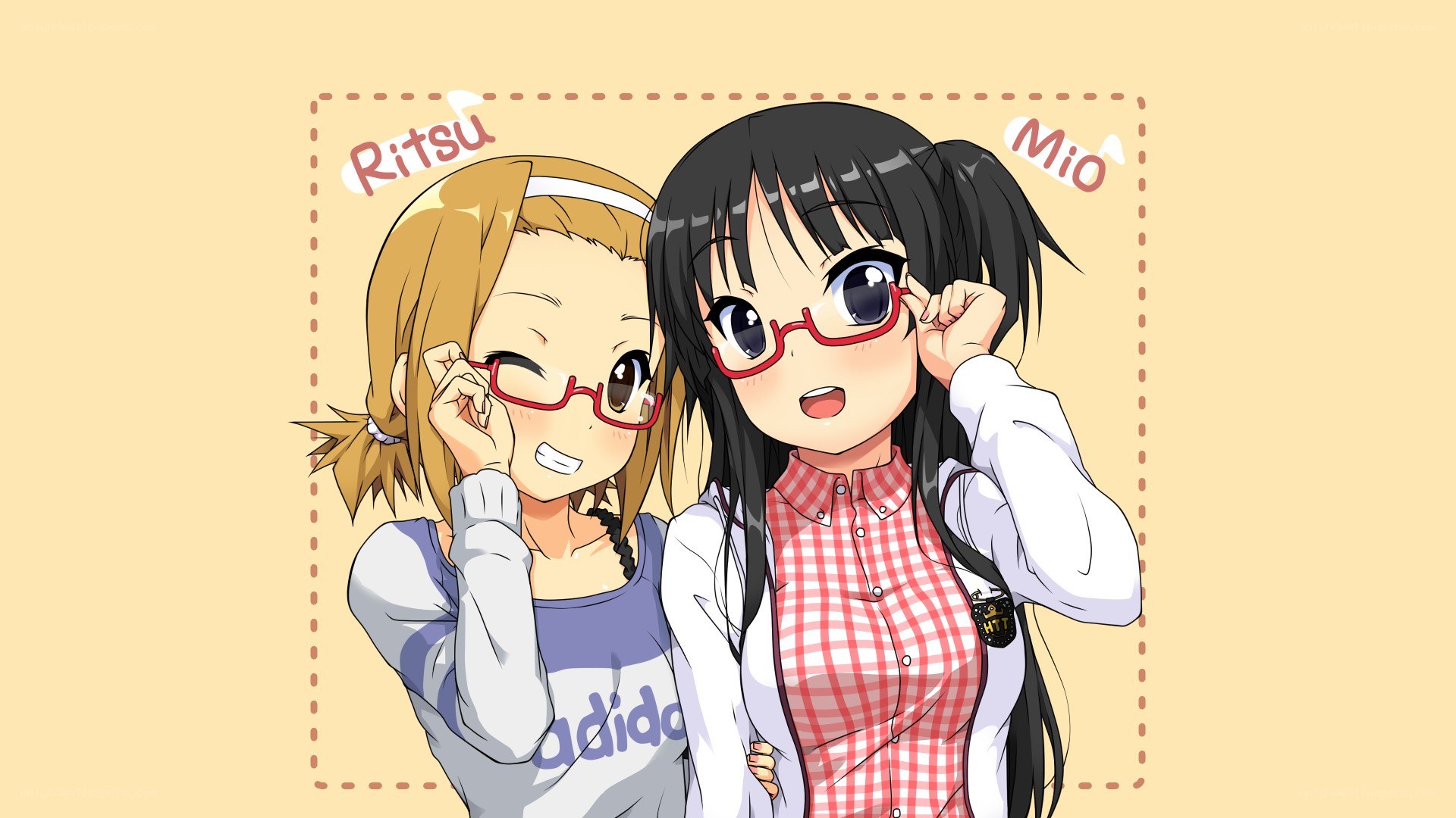 two girls with red glasses