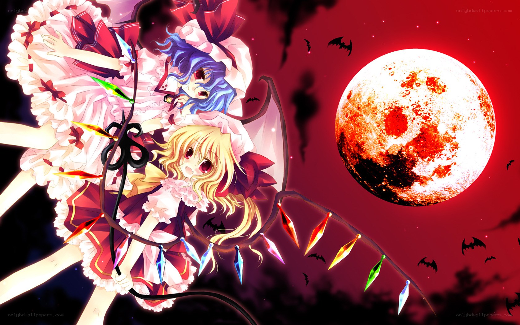 Two girls with red moon