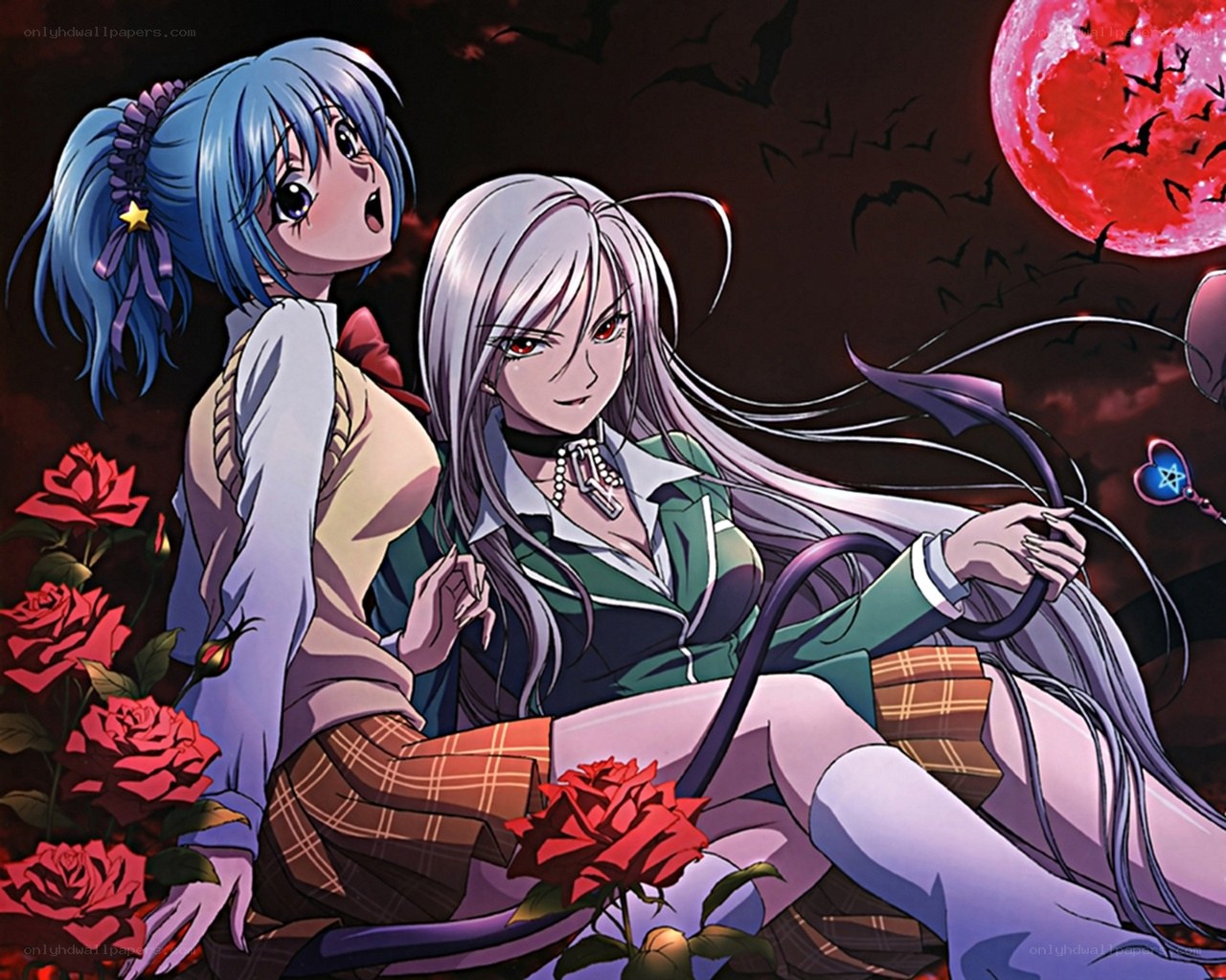 Two girls with red moon
