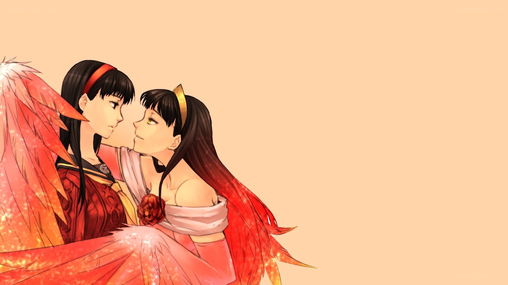 two girls with red wings