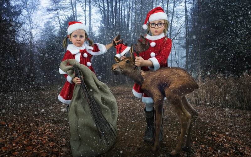 Two Girls with Reindeer