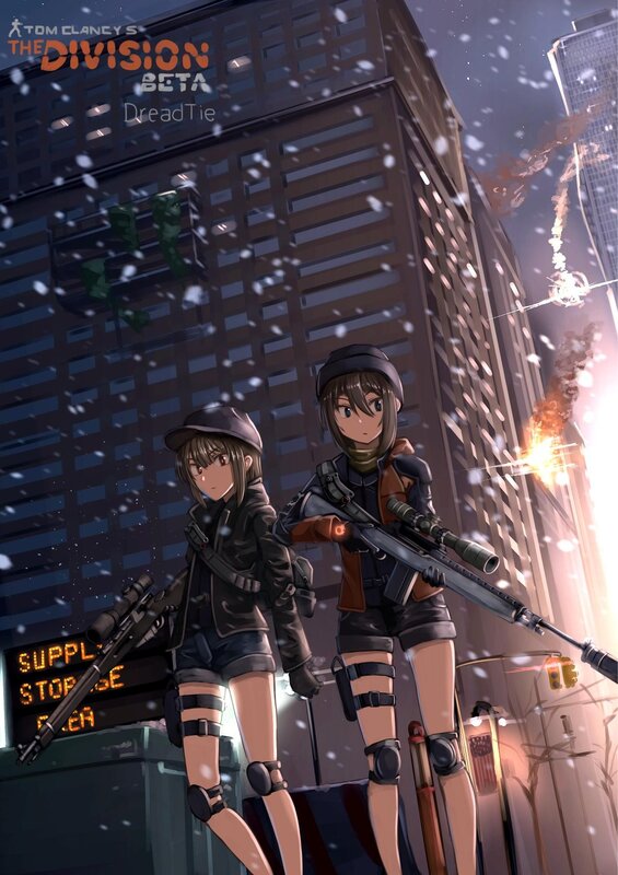 Two Girls with Rifles — Black, Dramatic