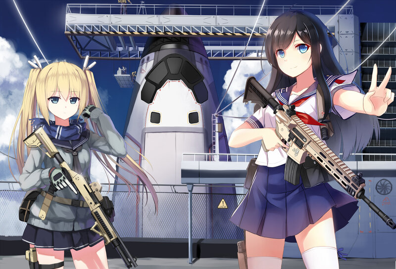 Two Girls with Rifles — Blue