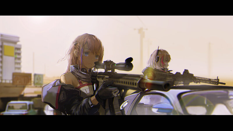 Two Girls with Rifles — Brown