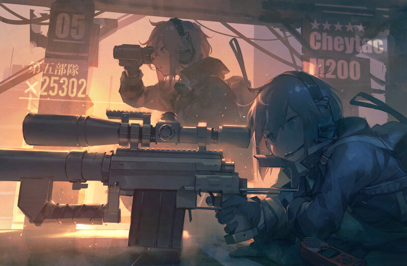 Two Girls with Rifles — Orange