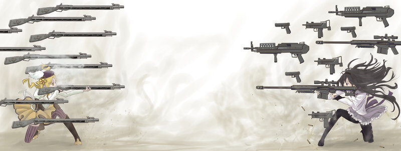 Two Girls with Rifles — White