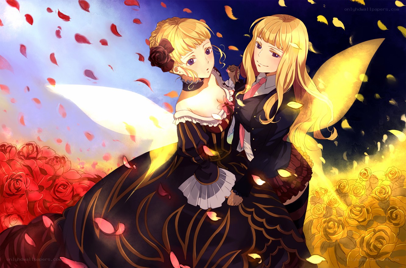 Two girls with rose petals