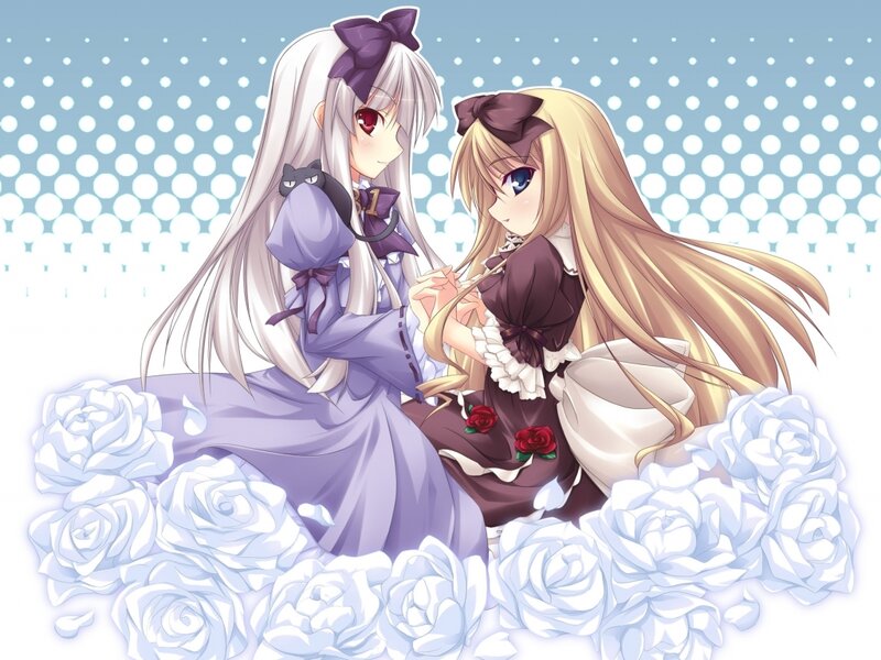 Two Girls with Roses — White