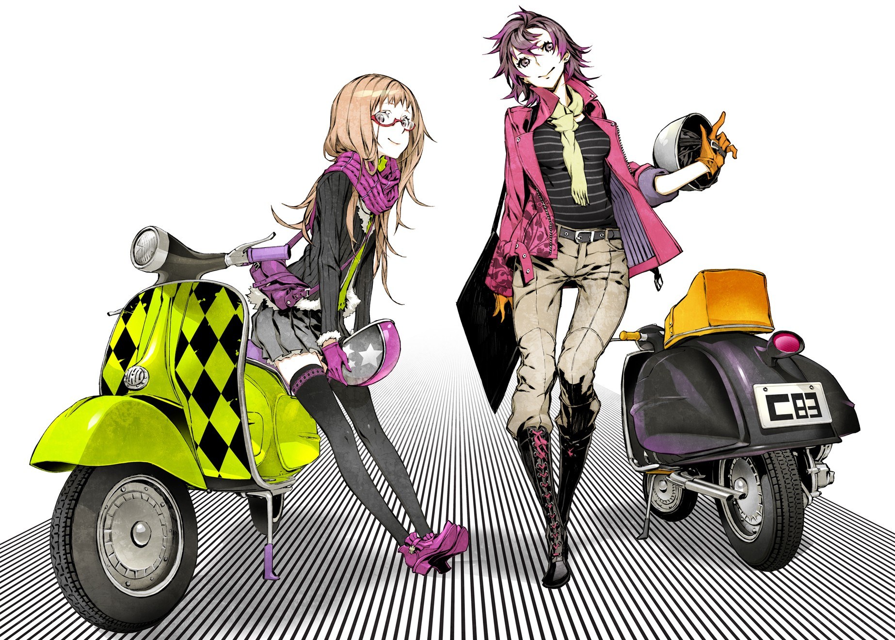 Two girls with scooters