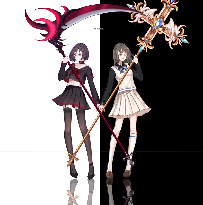 Two Girls with Scythes — Black