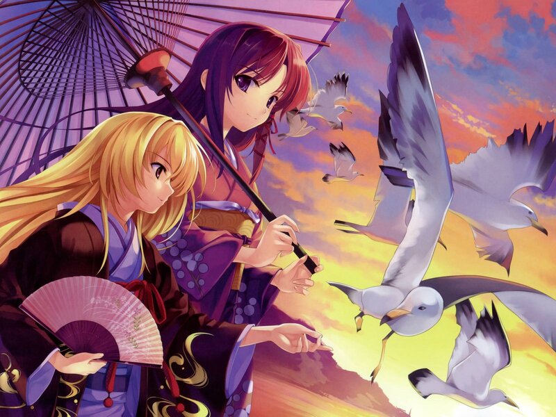 Two Girls with Seagulls — Purple