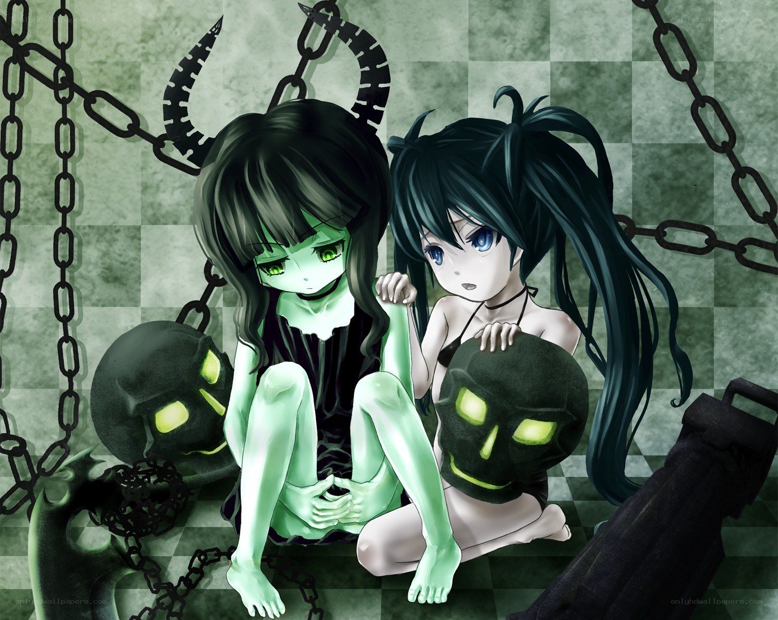 two girls with skulls and chains