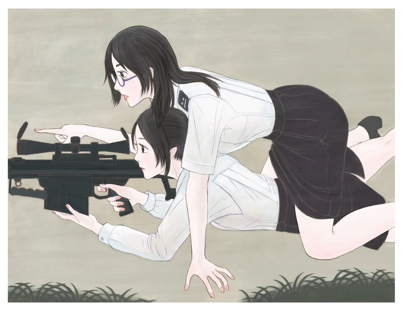 Two girls with sniper rifle