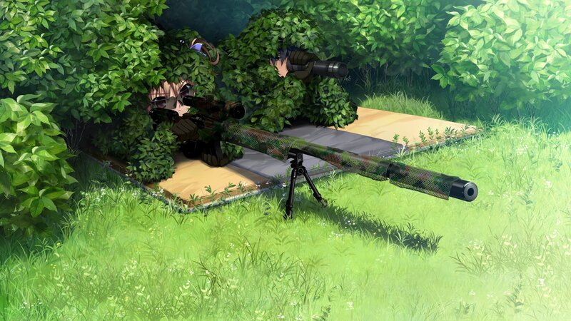 Two Girls with Sniper Rifles — Green, Calm