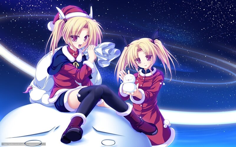 Two Girls with Snowman — Blue, Festive