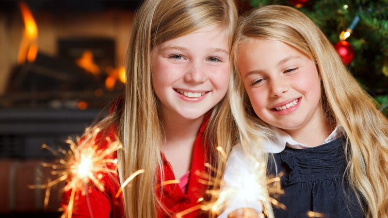 Two Girls with Sparklers — Red