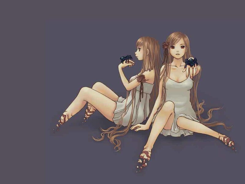 Two girls with spiders