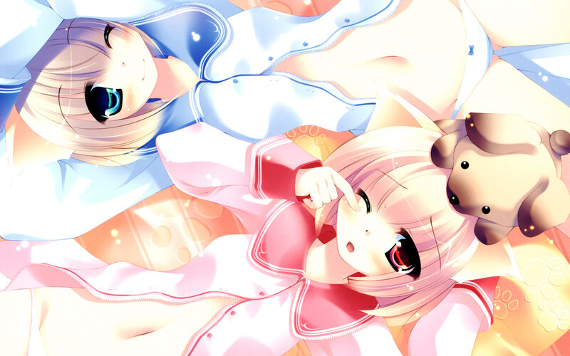 Two Girls with Stuffed Animals — Pink, Calm, Anime