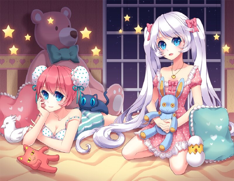Two Girls with Stuffed Animals — Pink, Calm