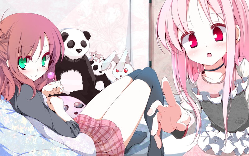 Two Girls with Stuffed Animals — Pink