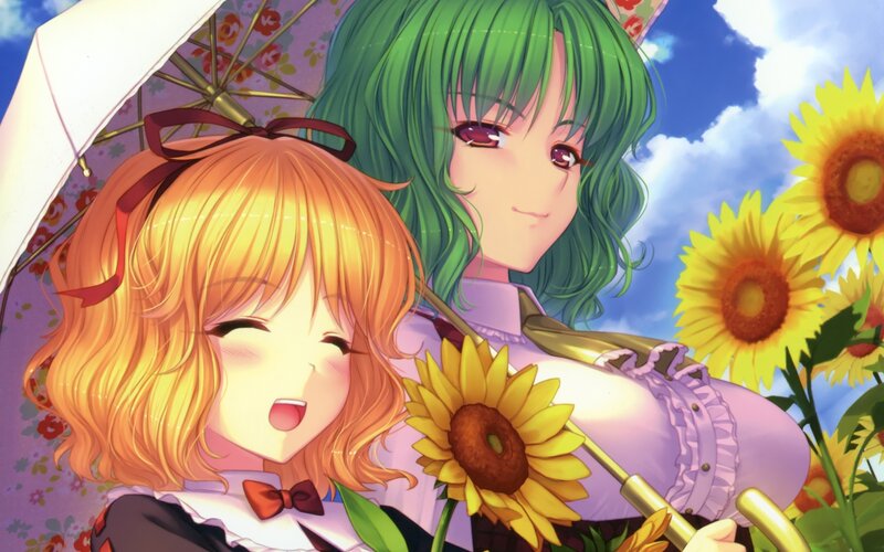 Two Girls with Sunflowers — Yellow, Cheerful
