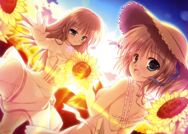 Two Girls with Sunflowers — Yellow