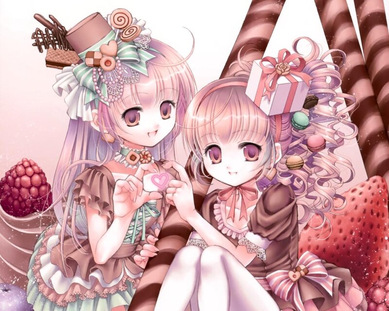 Two Girls with Sweets — Pink