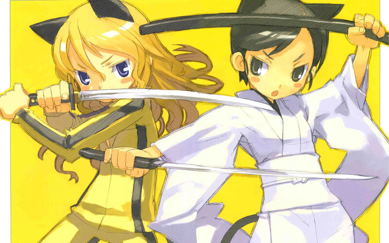 Two girls with swords