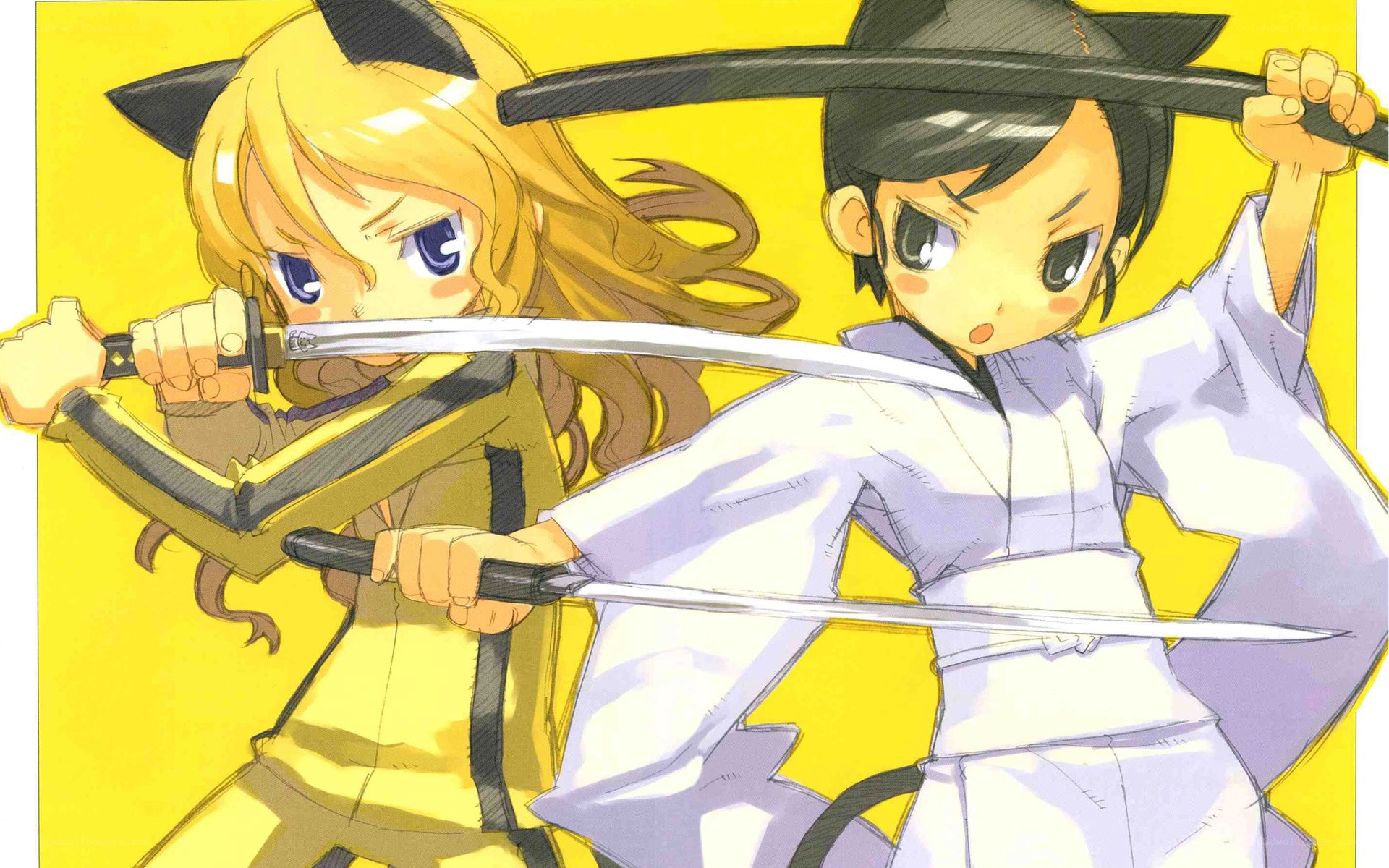 Two girls with swords