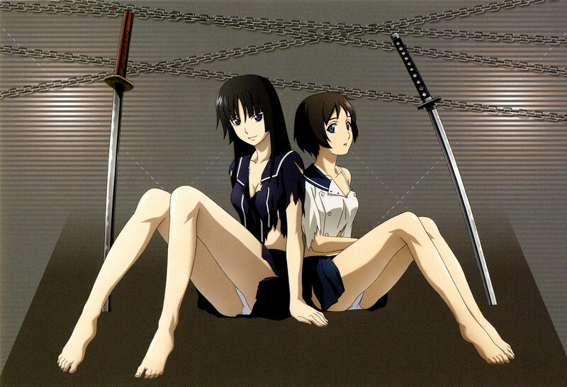 Two Girls with Swords — Black, Dramatic, Anime, Chains