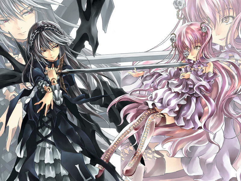 Two Girls with Swords — Black, Dramatic