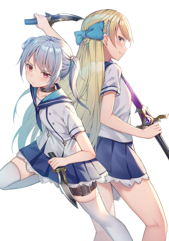Two Girls with Swords — Blue, Confident