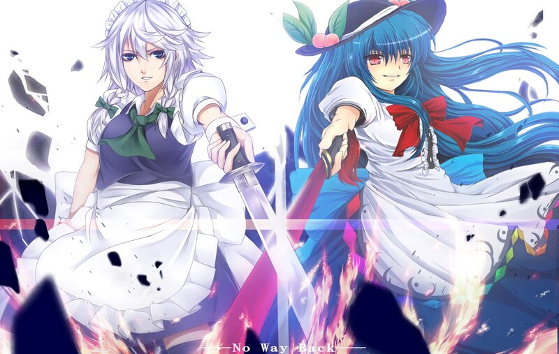 Two Girls with Swords — Blue, Dramatic, Anime, Fire
