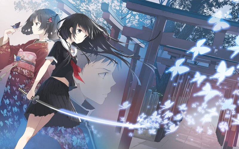 Two Girls with Swords — Blue, Dramatic, Night, Anime