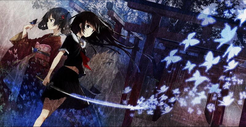 Two Girls with Swords — Blue, Dramatic