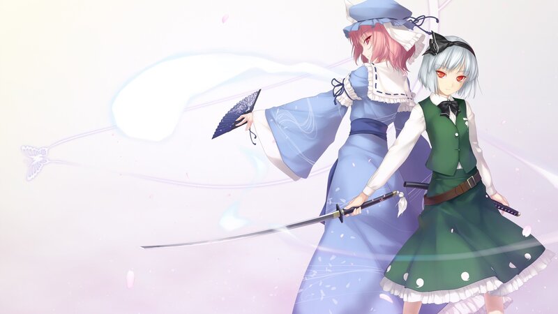 Two Girls with Swords — Blue, Serene, Spring, Anime