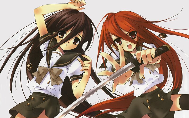 Two Girls with Swords — Brown