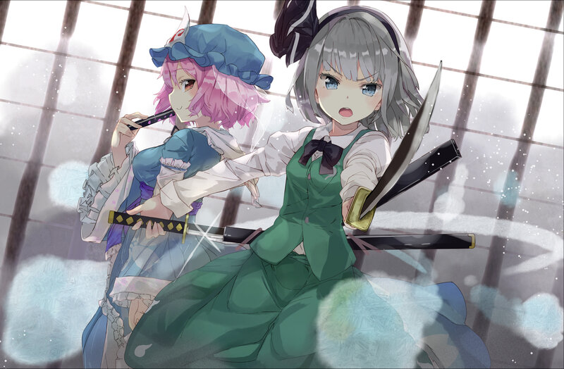 Two Girls with Swords — Green, Dramatic, Anime