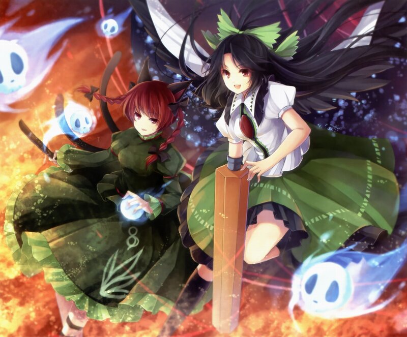 Two Girls with Swords — Green, Dramatic