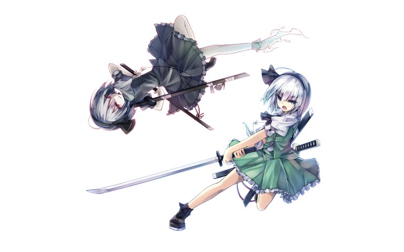 Two girls with swords in action