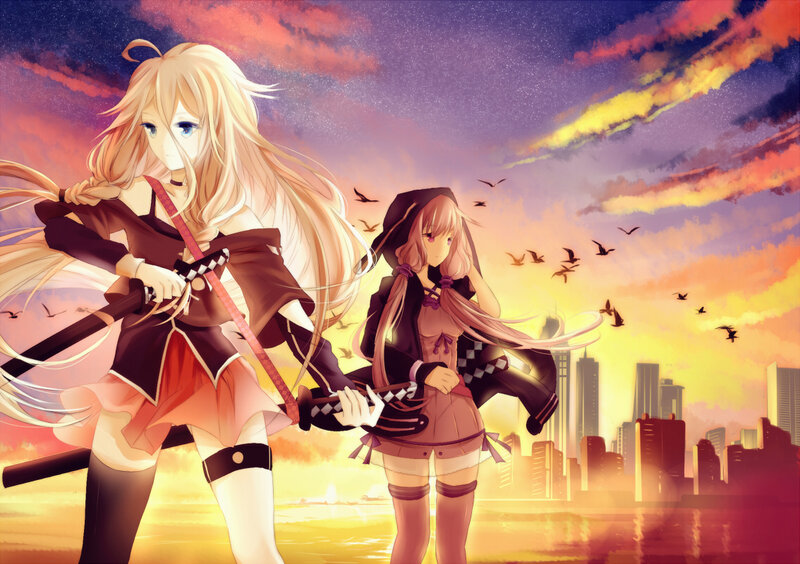 Two Girls with Swords — Orange, Dramatic